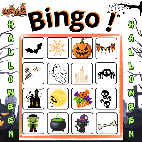 HALLOWEENOWE BINGO DLA DZIECI 👻 | 20 KART DO GRY + KARTY DO LOSOWANIA