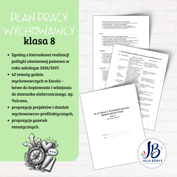 Plan pracy wychowawczo-profilaktycznej – klasa 8 | 2026/2027 + 42 tematy godzin wychowawczych + działania dodatkowe