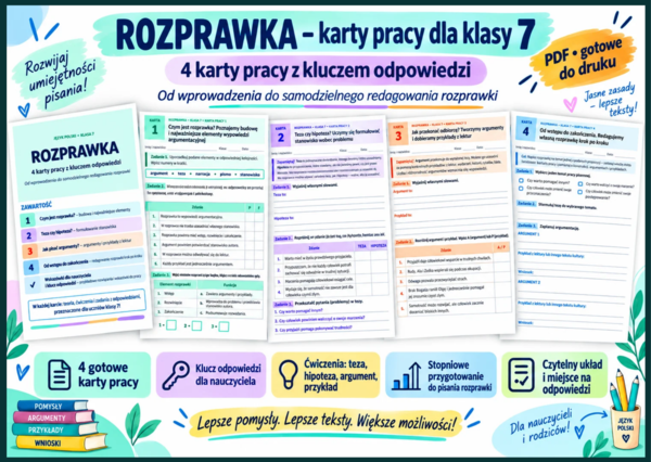 ✍️ ROZPRAWKA – karty pracy dla klasy 7 z kluczem odpowiedzi