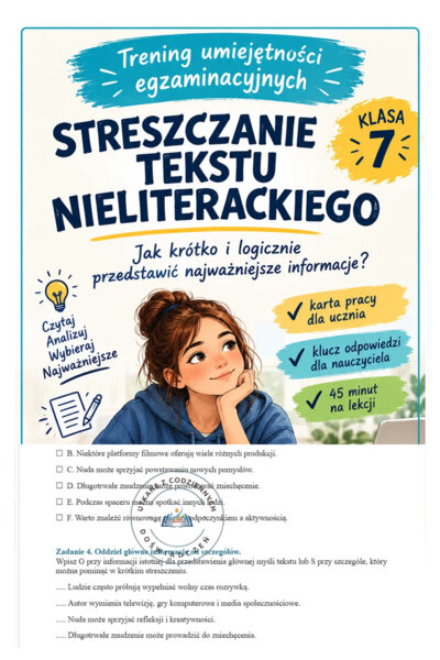 TRENING UMIEJĘTNOŚCI EGZAMINACYJNYCH.  STRESZCZANIE TEKSTU NIELITERACKIEGO • KLASA 7