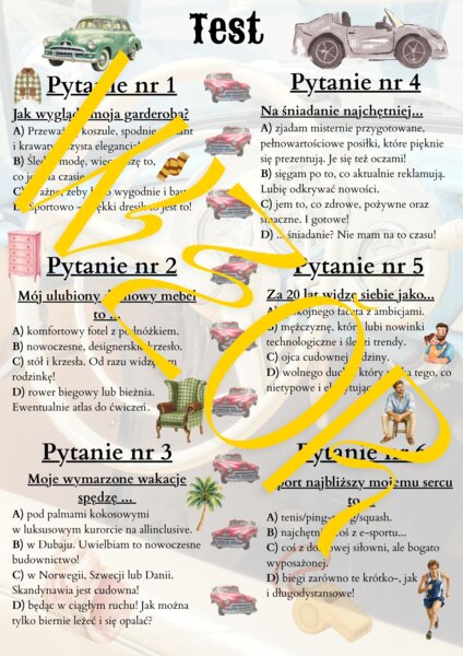 Zabawny test na Dzień Chłopaka, marki samochodów + ilustracje do fotobudki