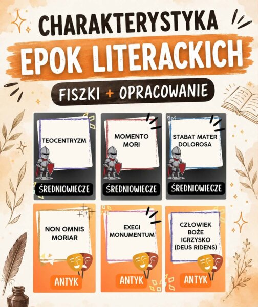 CHARAKTERYSTYKA EPOK LITERACKICH  FISZKI + OPRACOWANIE