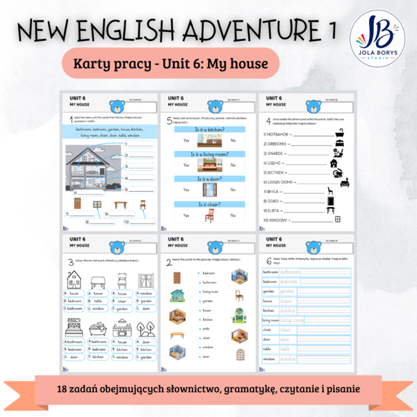 New English Adventure 1 – Unit 6: My House – karty pracy