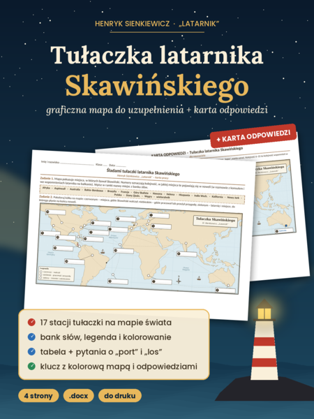 Tułaczka Skawińskiego - graficzna mapa do uzupełnienia +karta odpowiedzi