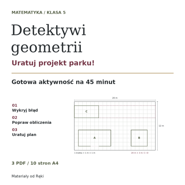 Pola i obwody - klasa 5 | Detektywi geometrii: Uratuj projekt parku!