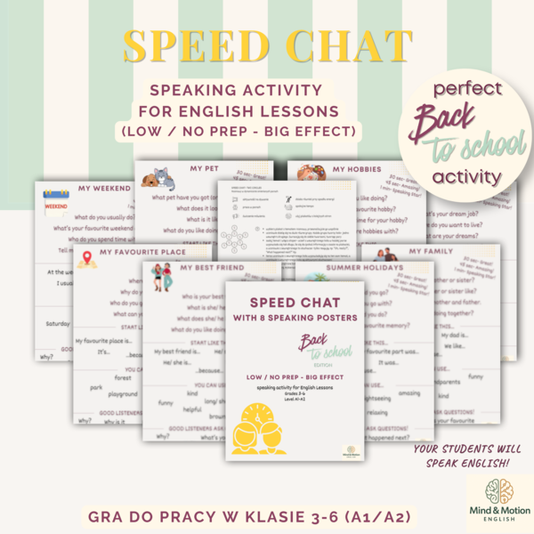 Speed Chat - dynamiczna gra na speaking + 8 Speaking Posters | klasy 3-6 | A1-A2