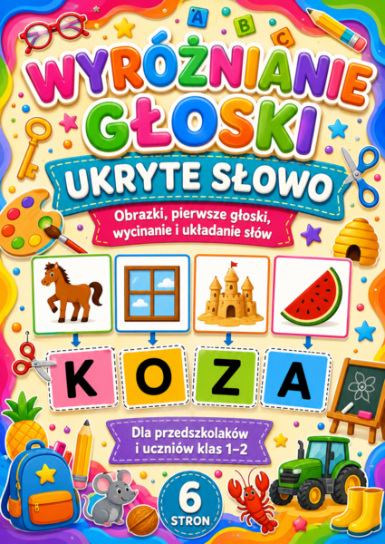 Język polski , głoski. Ukryte słowa 6 kart.