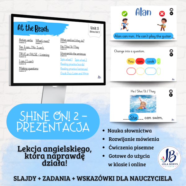 Shine On! 2 – Unit Unit 5 At the Beach | prezentacja do lekcji + gry i ćwiczenia