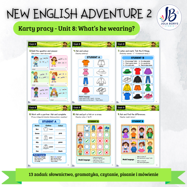 New English Adventure 2 – Unit 8: What’s He Wearing? – zadania komunikacyjne