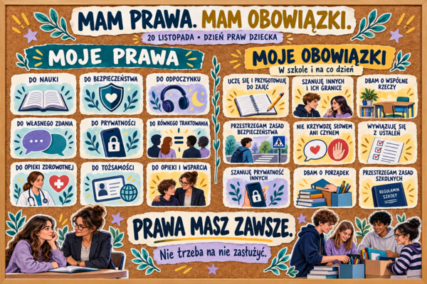 💜 Mam prawa. Mam obowiązki. — gazetka dla klas 4–8