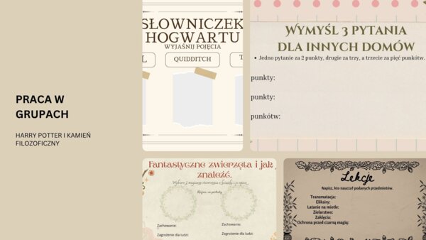 Karty  z zadaniami do pracy w grupach. HARRY POTTER I KAMIEŃ FILOZOFICZNY