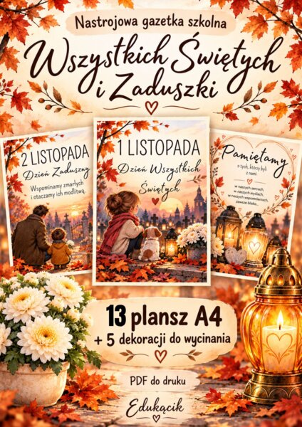 Piękna, nastrojowa gazetka na Wszystkich Świętych i Zaduszki 🤎