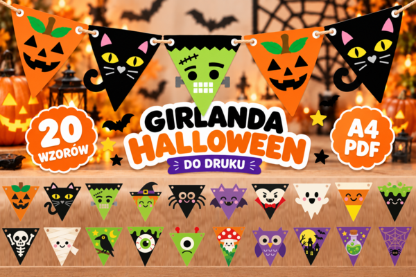 Girlanda Halloween – 18 wzorów do druku | Dekoracje Halloween PDF