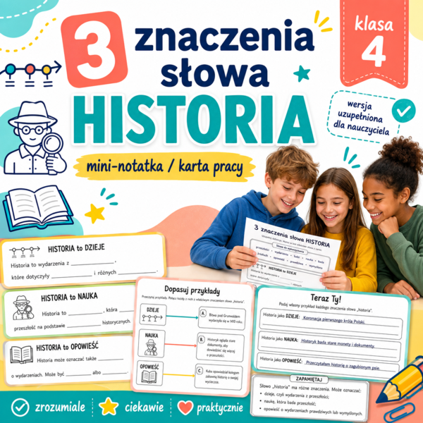 Uzupełnij 3 znaczenia słowa HISTORIA – mini-notatka do zeszytu