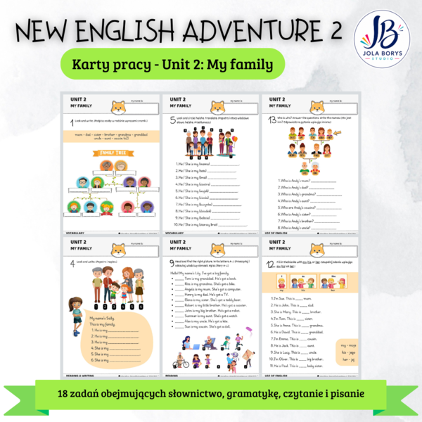 New English Adventure 2 – Unit 2: My Family – karty pracy