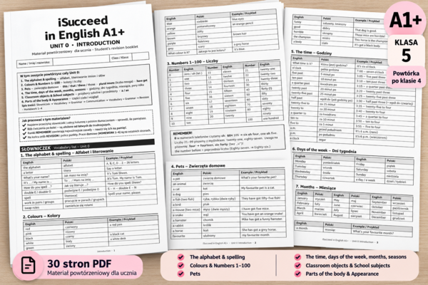 Isucceed in English Angielski A1+ – Unit 0 | 30 stron powtórki: słownictwo, gramatyka, komunikacja i revision