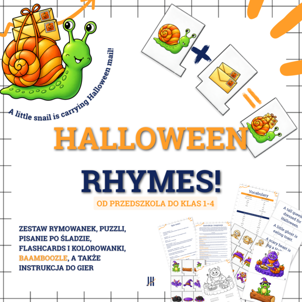 HALLOWEEN RHYMES - kompletny zestaw od przedszkola aż do klas 4 - kolorowanki, pisanie po śladzie, puzzle