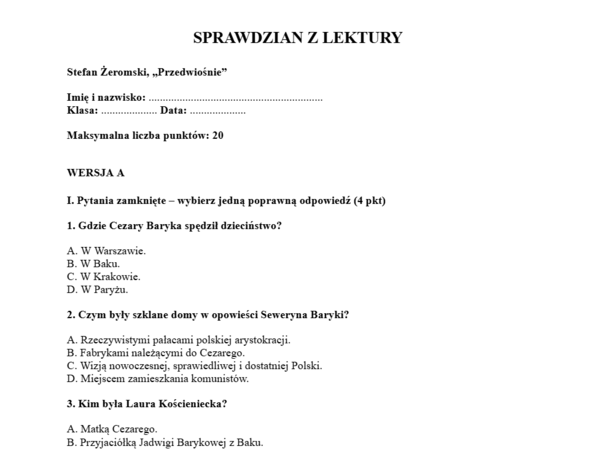 Sprawdzian- Przedwiośnie
