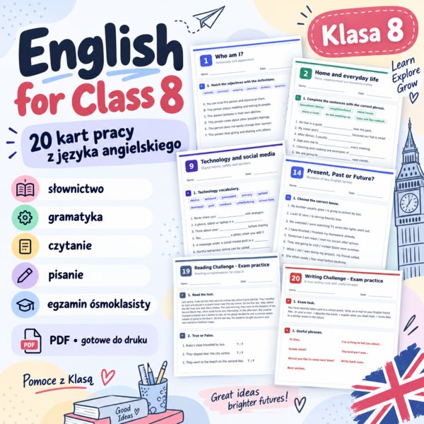 „English for Class 8” – scenariusz 20 kart pracy