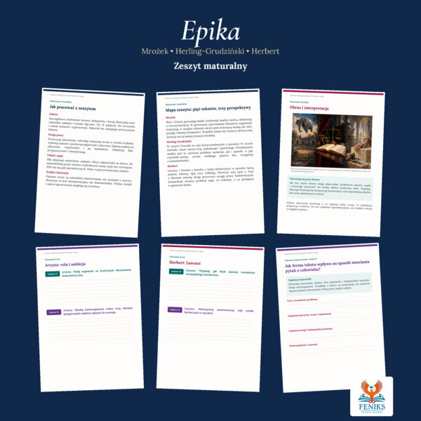 Epika — Mrożek, Herling-Grudziński, Herbert | Zeszyt maturalny: szczegółowe omówienie, 72 zadania i klucz odpowiedzi