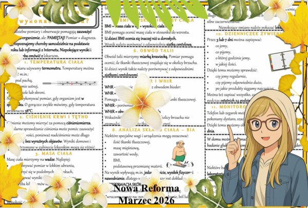 Sketchnotka/notatka - dla ucznia i przypomnienie dla nauczyciela w pdf. Temat "Jakie badania mogę wykonać w domu?". Edukacja zdrowotna. Klasa 4.