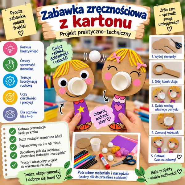 Zabawka zręcznościowa z kartonu- projekt na zajęcia praktyczno- techniczne