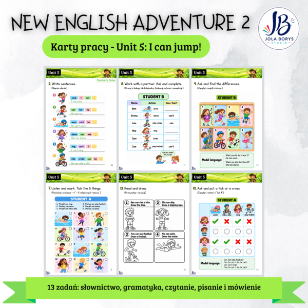 New English Adventure 2 – Unit 5: I Can Jump! – zadania komunikacyjne