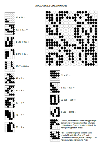 Kodowanie matematyczne - dodawanie i odejmowanie dla klasy 3/4 - Dzień Kropki
