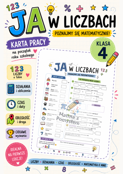 Ja w liczbach – matematyczna karta pracy na początek roku | klasa 4