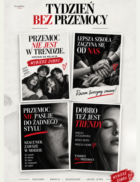 Tydzień bez przemocy! projekt- scenariusz na 7 dni szkolnej akcji, plakaty, karty pracy, gazetka, baner, skrypt na 7 lekcji o przemocy