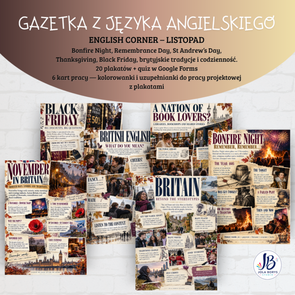 English Corner – listopad: kultura i tradycje brytyjskie – gazetka, karty pracy i quiz