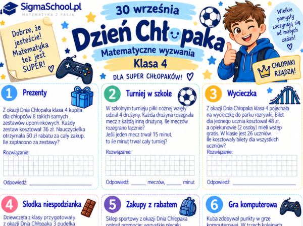 Karta Pracy na Dzień Chłopaka – Matematyczne Wyzwania dla Klasy 4 (Sigma School)