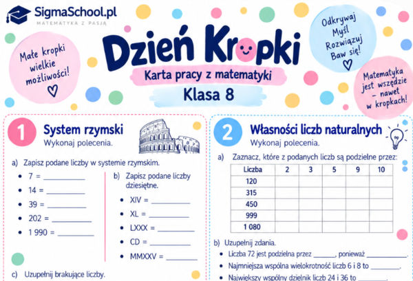 Karta pracy z matematyki: Dzień Kropki – Klasa 8