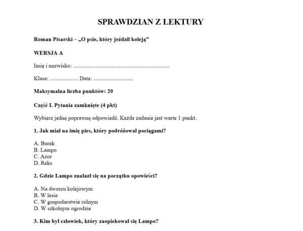Sprawdzian- O psie, który jeździł koleją