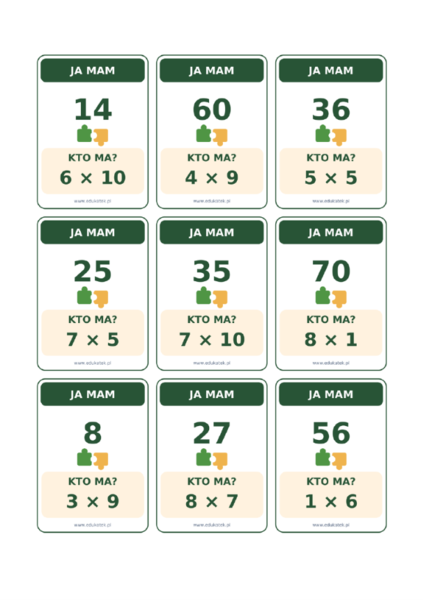 Ja mam, kto ma? – gra matematyczna (tabliczka mnożenia)