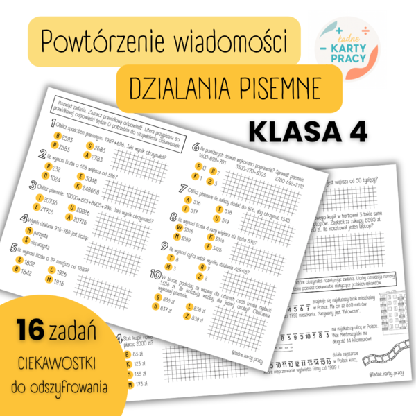 POWTÓRZENIE MATERIAŁU –Działania pisemne – KLASA 4 - GWO