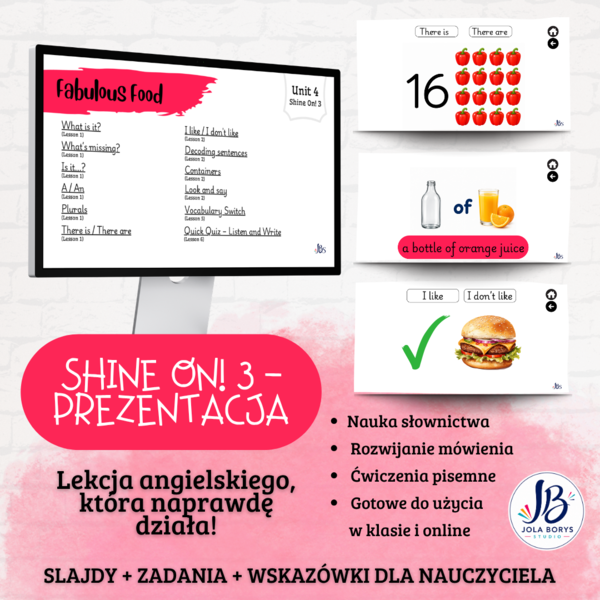 Shine On! 3 – Unit 4: Fabulous Food | prezentacja do lekcji – ponad 200 slajdów + gry i ćwiczenia