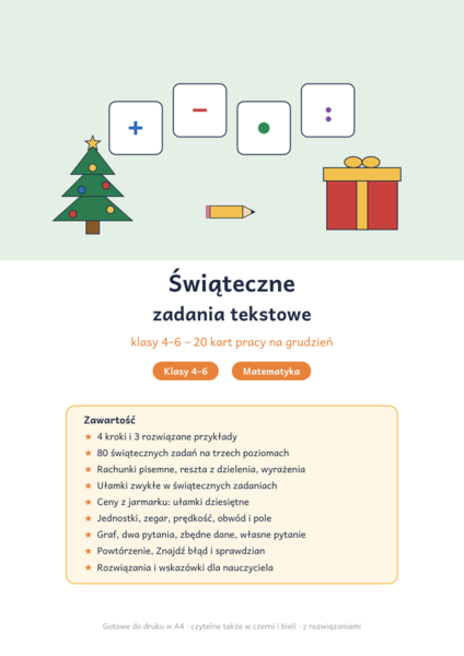 Świąteczne zadania tekstowe klasy 4–6 z rozwiązaniami