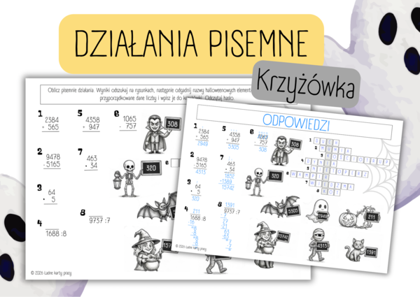 DZIAŁANIA PISEMNE - krzyżówka - HALLOWEEN - matematyka