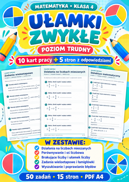UŁAMKI ZWYKŁE-TRUDNE-klasa 4