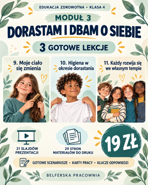 🌿 EDUKACJA ZDROWOTNA – KLASA 4 🌿 MODUŁ 3: DORASTAM I DBAM O SIEBIE