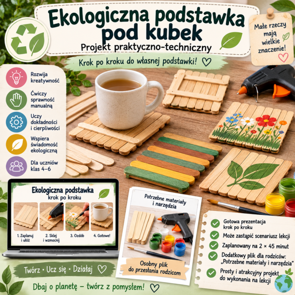Ekologiczna podstawka pod kubek- projekt na zajęcia praktyczno- techniczne