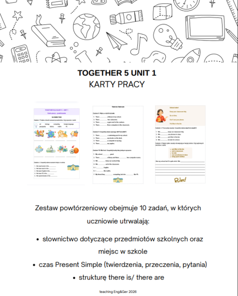 Karta pracy - powtórzenie. TOGETHER DLA KLASY 5 - UNIT 1