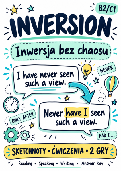 Inwersja bez chaosu – sketchnoty, ćwiczenia i 2 gry | Angielski B2/C1