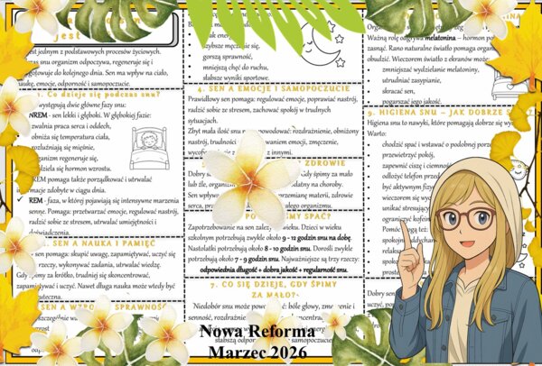 Sketchnotka/notatka - dla ucznia i przypomnienie dla nauczyciela w pdf. Temat "Dlaczego sen jest ważny?". Edukacja zdrowotna. Klasa 5.