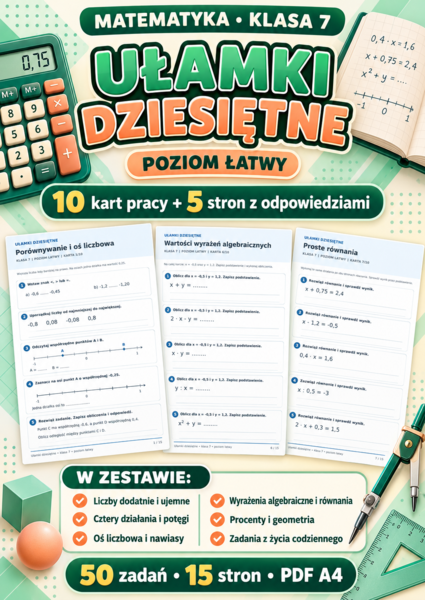 UŁAMKI  DZIESIĘTNE-ŁATWE-klasa 7