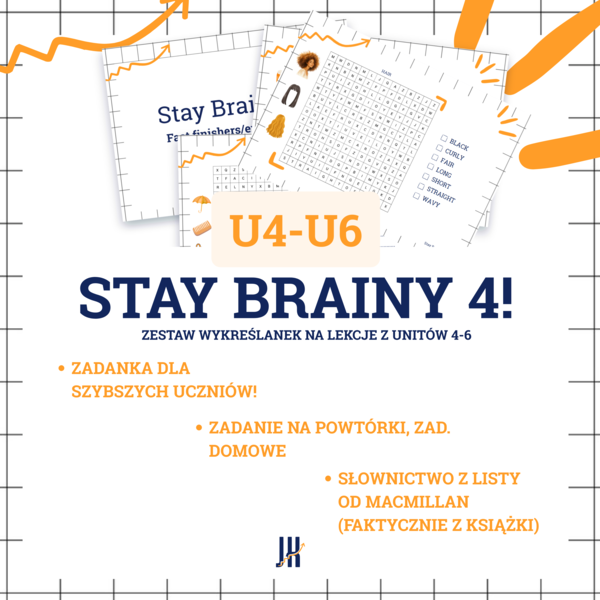 Stay Brainy 4  UNITY 4-6 dla fast finishers - wykreślanki ze słownictwa z książki + klucze odpowiedzi | klasa 4