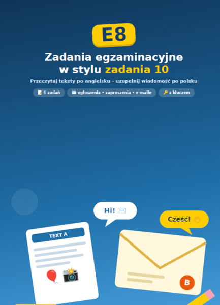 Karta pracy z zadaniami E8 w stylu zadania 10
