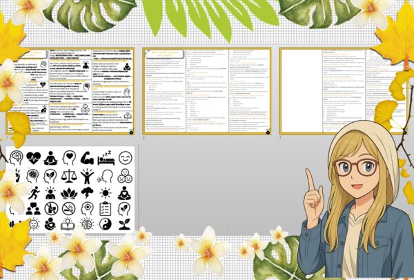 Sketchnotka/notatka - dla ucznia i przypomnienie dla nauczyciela w pdf. Temat "Jak umysł wpływa na ciało?". Edukacja zdrowotna. Klasa 7.