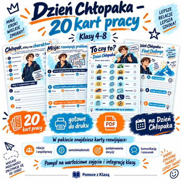 „Dzień Chłopaka” – 20 kart pracy  klasy 4–8